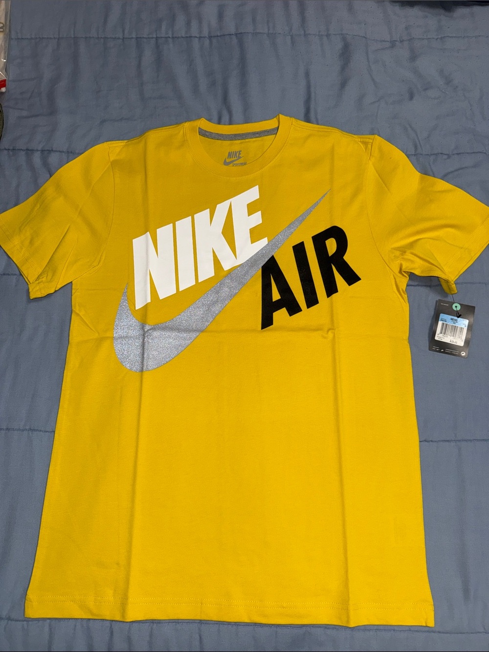 Nike Yellow Tee with White & Silver Logo and Black AIR